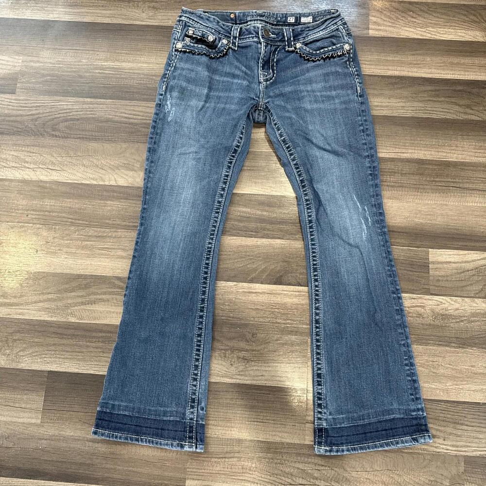 Miss Me Jeans Womens 27 Blue Easy Boot Embellished Flap Pockets Denim JE5014E52L